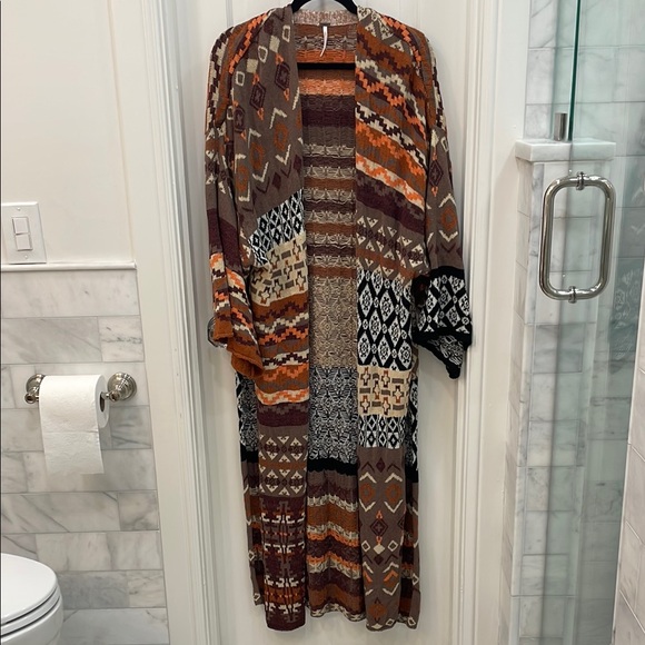 Free People Landmark Oversized Boho Cardigan Duster in Brown and Orange Size S - Picture 3 of 10